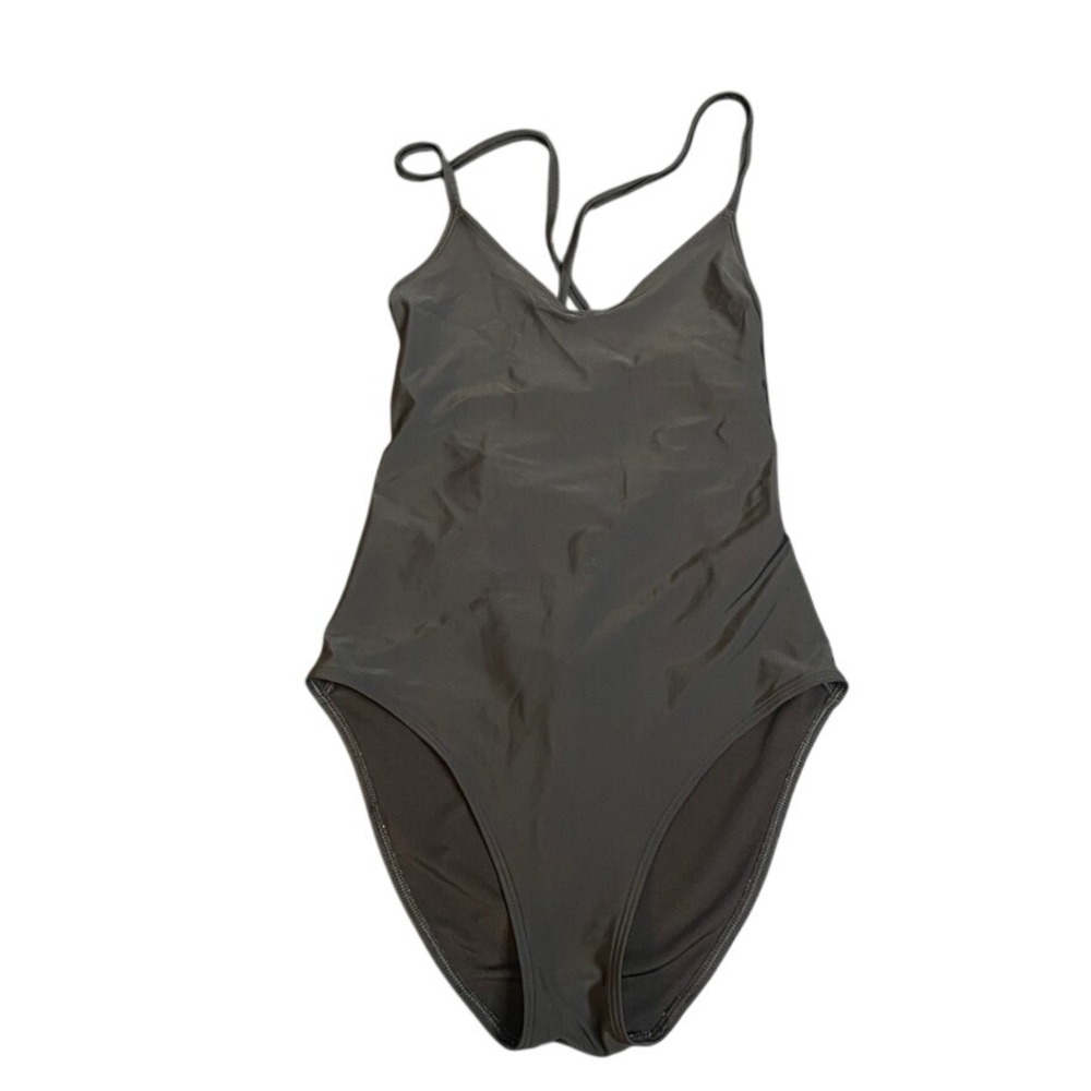 Aerie Womens Black Lace Up Back One Piece Swimsuit V-Neck Spaghetti Strap Small